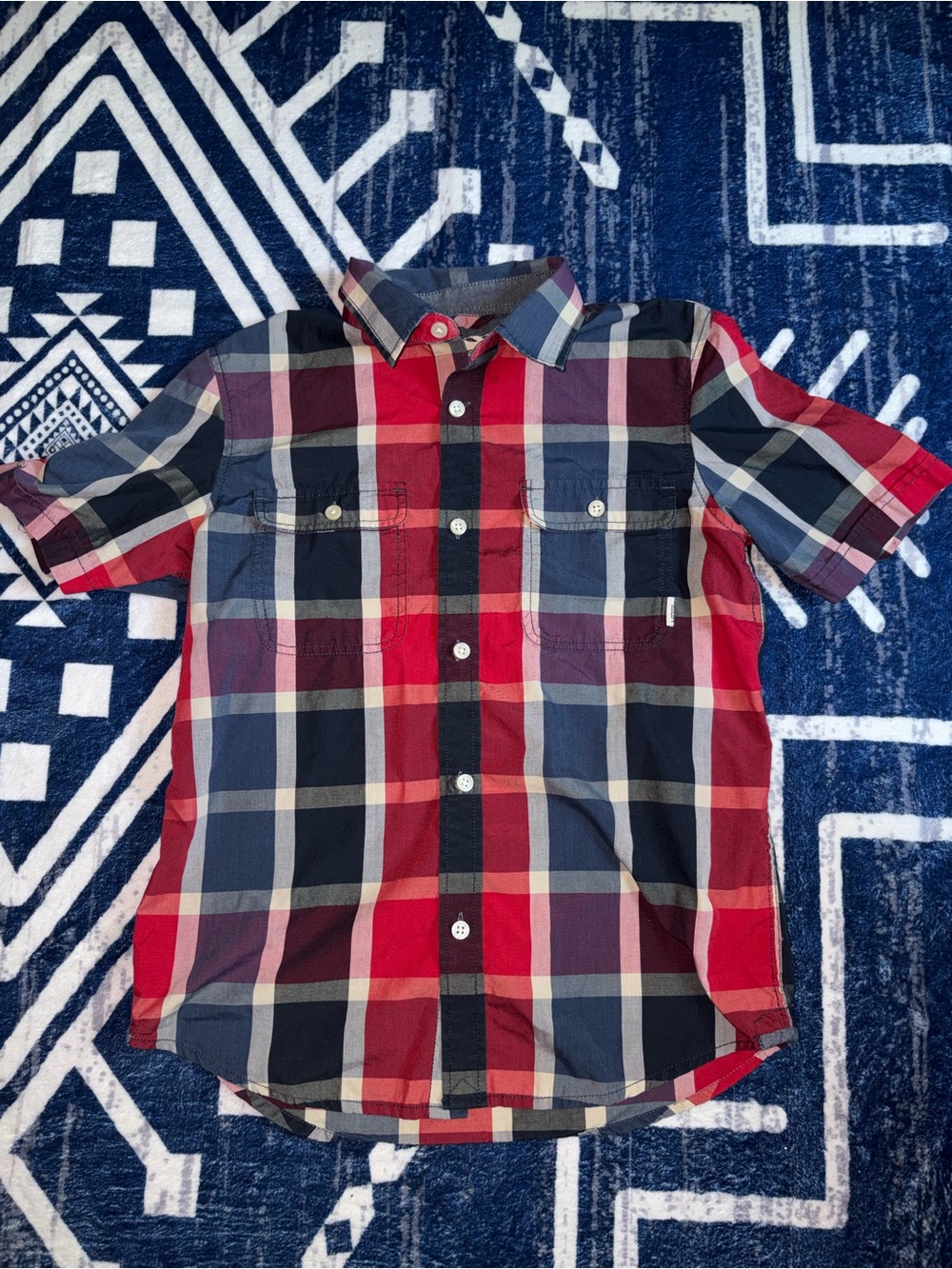 Vans Red and Navy Plaid Short-Sleeve Button-Down Shirt